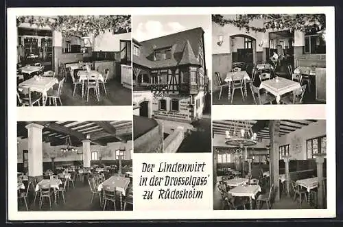 AK Rüdesheim a. Rh., Gasthaus Lindenwirt u. Hotel Lindenwirt, mit Innenansichten