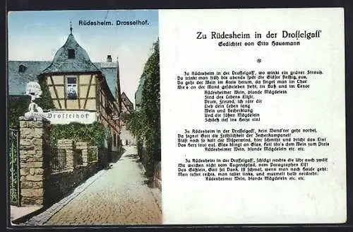 AK Rüdesheim a. Rh., Gasthaus Drosselhof, Liedtext Zu Rüdesheim in der Drosselgass