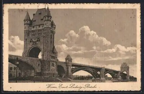 AK Worms, Ernst-Ludwig-Brücke mit Brückenköpfen