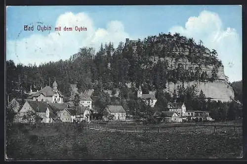 AK Bad Oybin, Ortsansicht mit dem Berg Oybin