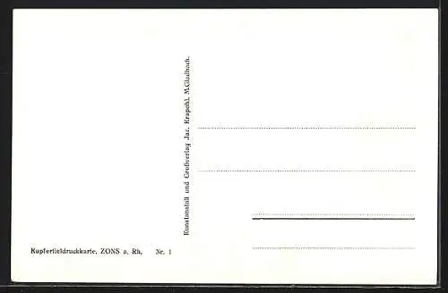 AK Zons am Rhein, Alte Häuser mit dem Rheinturm