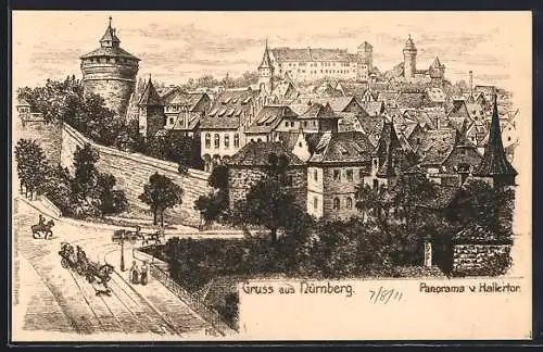 Künstler-AK Nürnberg, Panorama v. Hallertor