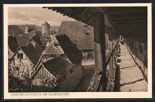 AK Rothenburg o. T., Stadtmauerpartie am Klingentor