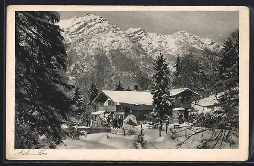 AK Garmisch, Cafe-Restaurant Aule-Alm im Schnee