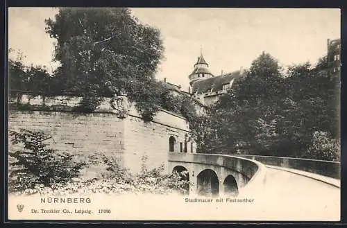 AK Nürnberg, Stadtmauer mit Festnertor