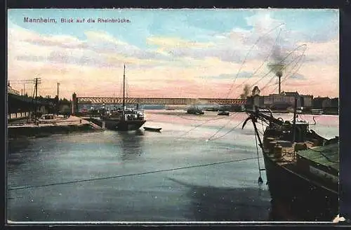 AK Mannheim, Blick auf die Rheinbrücke