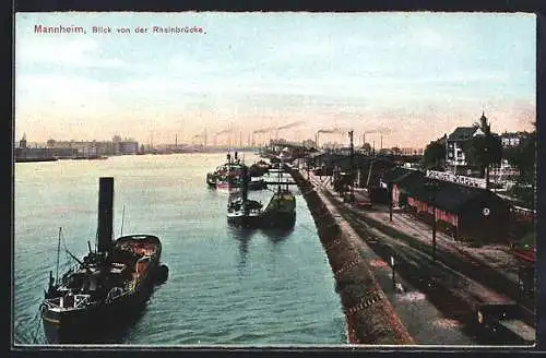 AK Mannheim, Blick von der Rheinbrücke, Dampfer