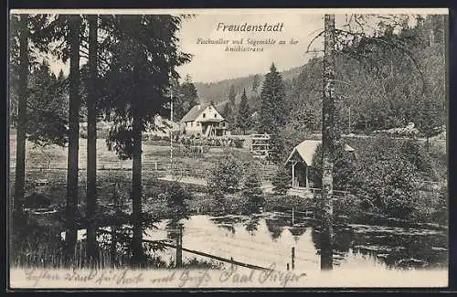 AK Freudenstadt, Fischweiher und Sägemühle an der Kniebisstrasse