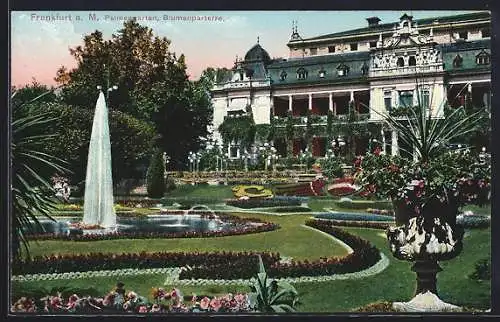 AK Frankfurt-Westend, Palmengarten und Blumenparterre mit Fontäne