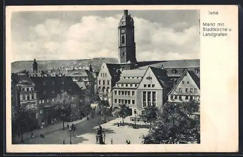 AK Jena, Markt mit Kirche und Landgrafen