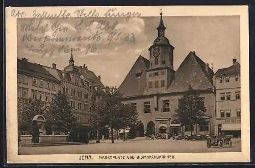 AK Jena, Marktplatz und Bismarckbrunnen