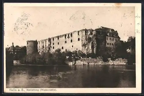 AK Halle a. S., Die Moritzburg vom Wasser aus