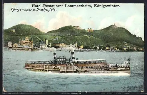 AK Königswinter, Rheindampfer  Auguste Victoria vor dem Drachenfelsen auf dem Rhein