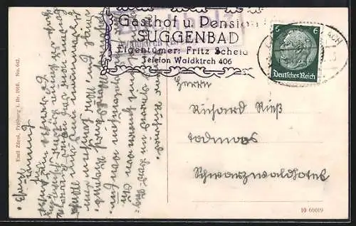 AK Suggental, Flusspartie mit Blick zum Hotel Suggenbad v. Fritz Scheid