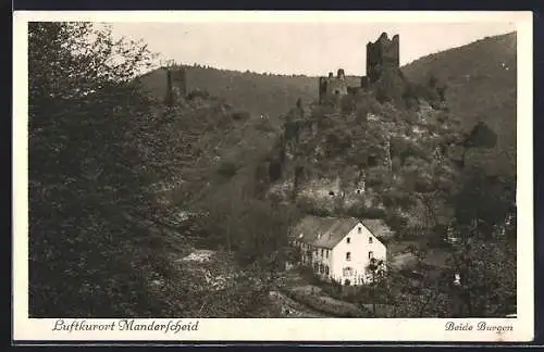 AK Manderscheid /Eifel, Blick zu den beiden Burgen