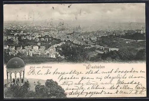 AK Wiesbaden, Blick vom Neroberg auf den Ort