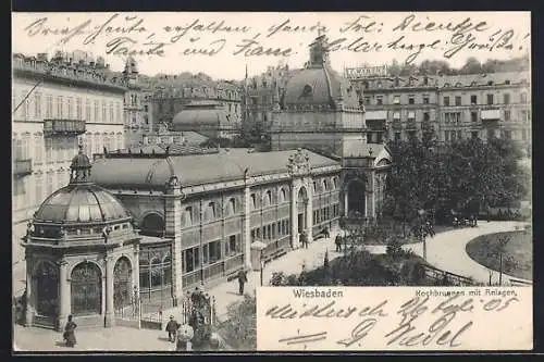 AK Wiesbaden, Kochbrunnen mit Anlagen