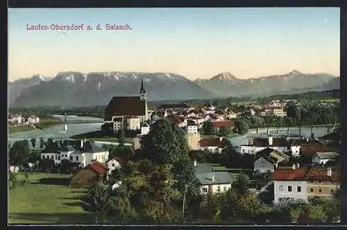 AK Laufen-Oberndorf a. d. Salzbach, Ortsansicht mit Bergpanorama