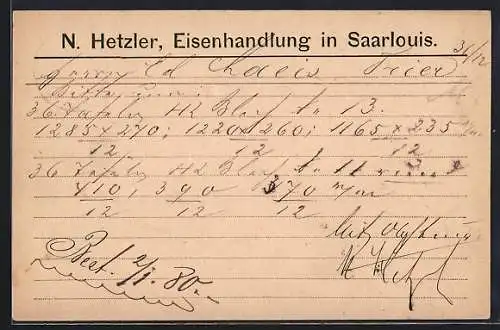 AK Saarlouis, Eisenhandlung N. Hetzler