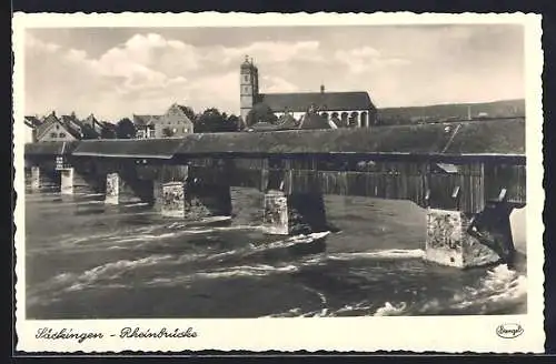 AK Säckingen, Rheinbrücke mit Kirche