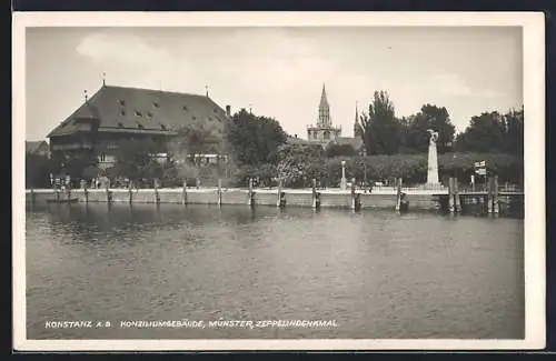 AK Konstanz a. B., Konziliumgebäude, Münster und Zeppelindenkmal