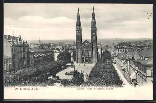 AK Wiesbaden, Luisen-Platz mit Katholischer Kirche