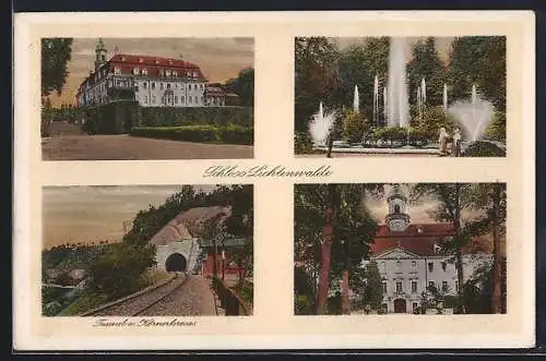 AK Lichtenwalde, Schloss und Tunnel mit Körnerkreuz