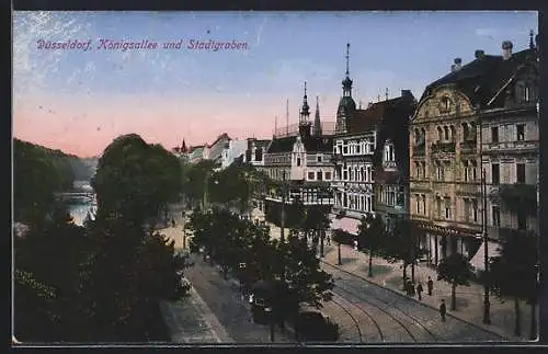 AK Düsseldorf, An der Strasse Königsallee und Stadtgraben