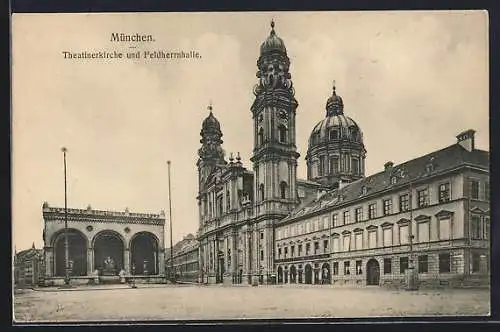 AK München, Theatinerkirche und Feldherrnhalle