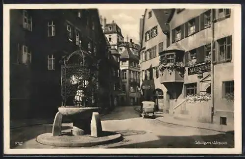 AK Stuttgart, Strassenpartie mit Gasthaus Augustine