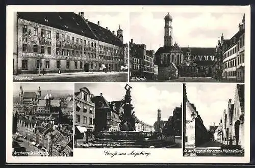 AK Augsburg, Fuggerhaus, Herkulesbrunnen mit St. Ulrich