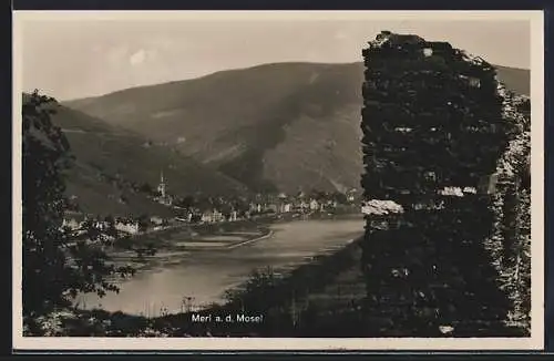 AK Merl a. d. Mosel, Teilansicht mit Ruine