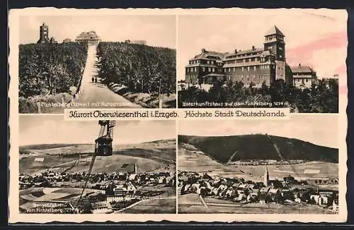 AK Oberwiesenthal i. Erzgeb., Unterkunftshaus auf dem Fichtelberg, Autostrasse, Bergabfahrt