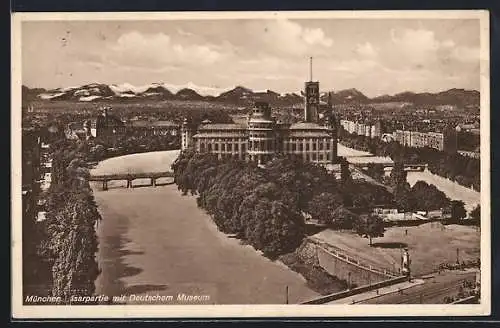 AK München, Isarpartie mit Deutschem Museum aus der Vogelschau