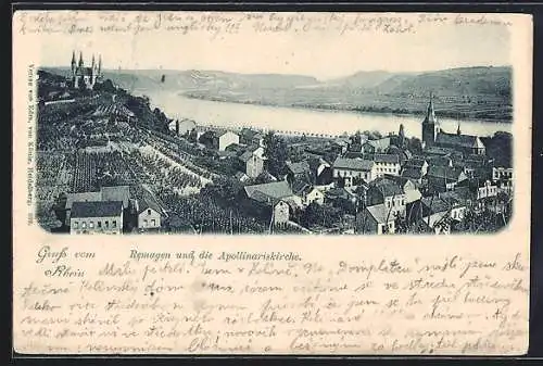 AK Remagen, Ortsansicht mit Apollinariskirche und Rhein