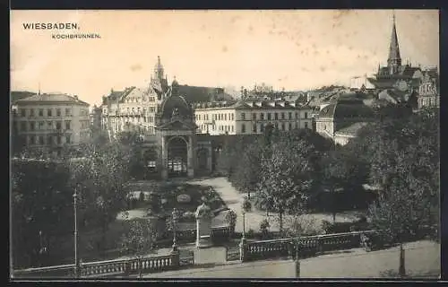 AK Wiesbaden, Kochbrunnen aus der Vogelschau