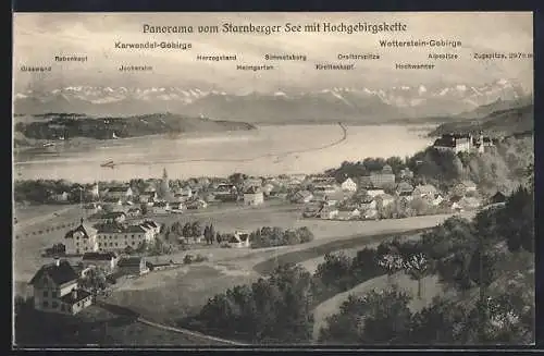 AK Starnberg, Panorama vom Starnberger See mit Hochgebirgskette