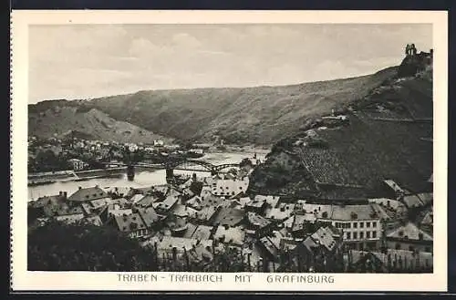 AK Traben-Trarbach, Ortsansicht mit Brücke u. Gräfinburg