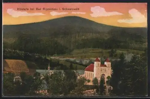 AK Klösterle bei Bad Rippoldsau, Ortsansicht mit Bergblick aus der Vogelschau