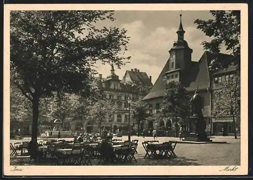 AK Jena, Markt, Rathaus mit Bismarckbrunnen