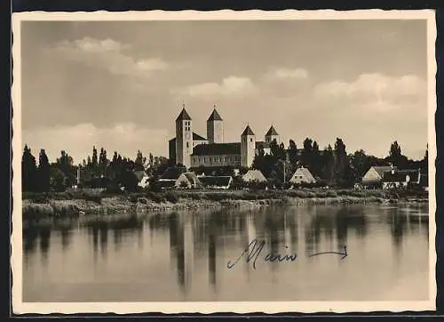 AK Münsterschwarzach am Rhein, Benediktiner-Abtei vom Wasser aus