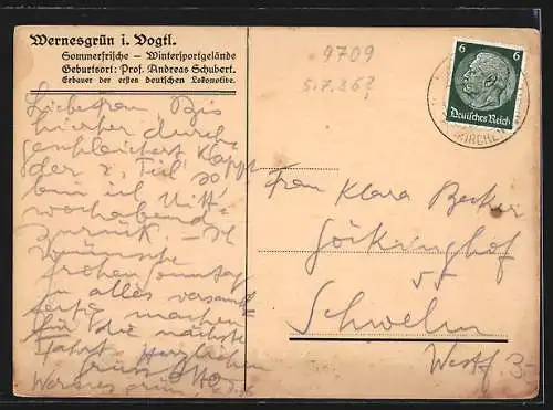 AK Wernesgrün i. V., Ortsansicht aus der Vogelschau