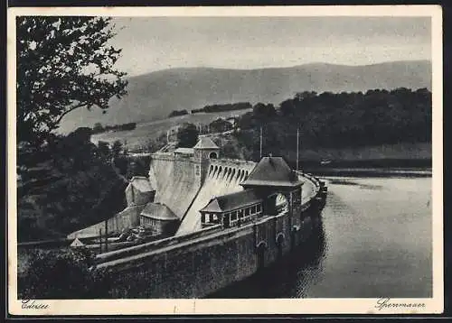 AK Waldeck /Edersee, Sperrmauer und Edersee aus der Vogelschau