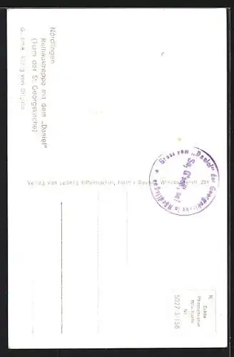 AK Nördlingen, Rathaustreppe mit Turm Daniel