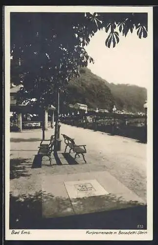 AK Bad Ems, Kurpromenade am Benedetti-Stein