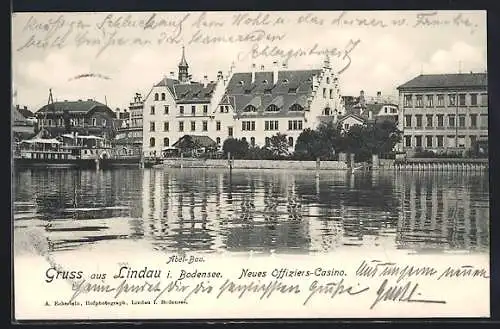 AK Lindau i. Bodensee, Wasserpartie mit Neuem Offiziers-Casino