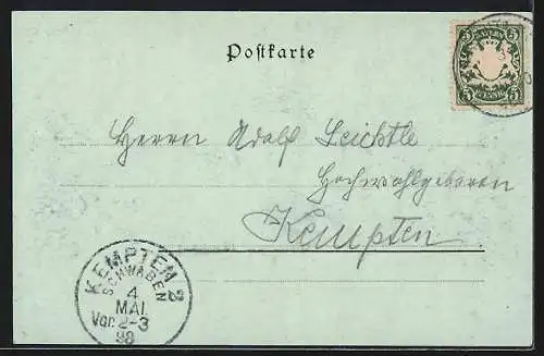 Mondschein-AK Landshut, Strasse in der Altstadt mit Geschäften und Martinskirche