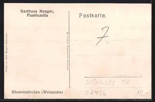 AK Paulinzella, Gasthaus Menger, Klosterstübchen, Innenansicht