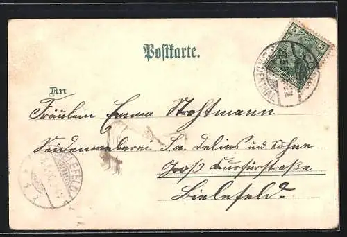 Lithographie Köln-Neustadt, Bismarck-Denkmal, Partie am deutschen Ring