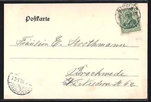 AK Hameln, Totalansicht, Frau mit Lyra, Weserlied